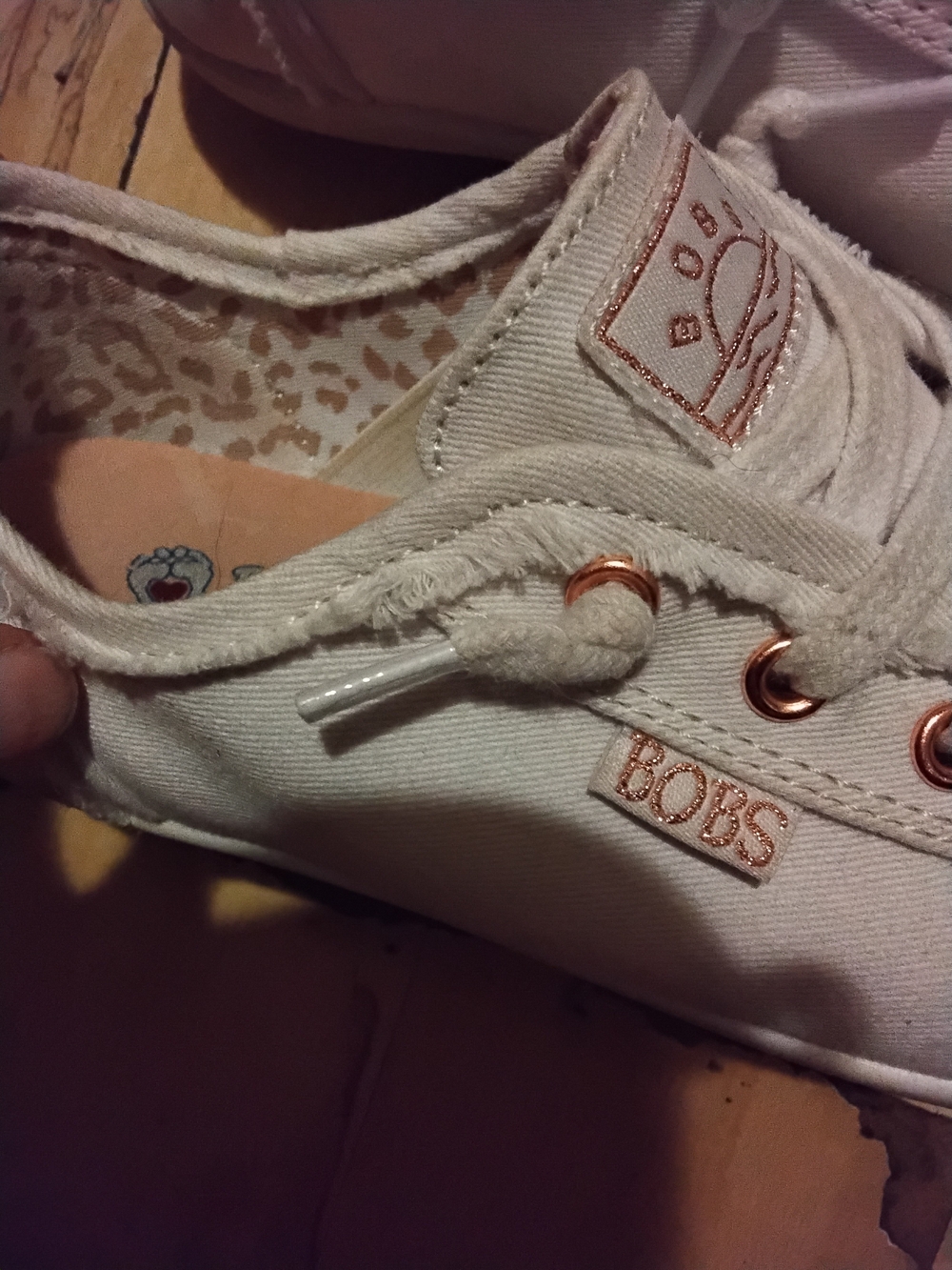 SkechersWhite Canvas Sneakers with Rose Gold Eyelets